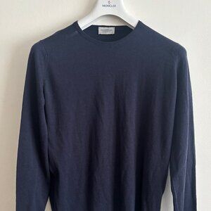 $515 John Smedley Navy Blue Extrafine Merino Wool Sweater - Medium